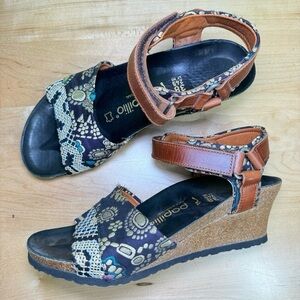 Rieker Women's Brown and Black Wedge Sandals